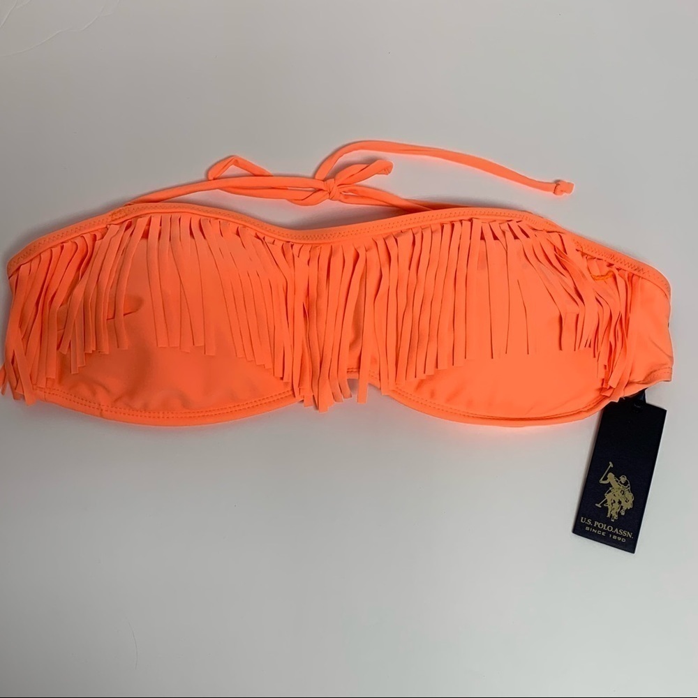 U.S. Polo Assn. Women's Size XL Orange Fringe Bandeau Swim Top NEW NWT